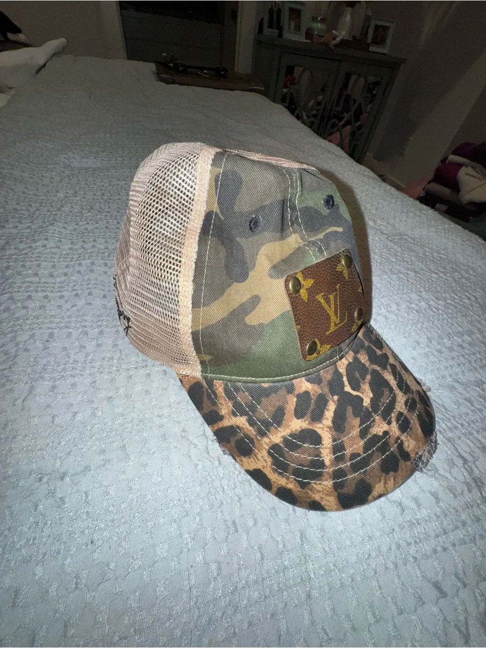 Designer-Style Camouflage & Leopard Trucker Hat - Brown/Green